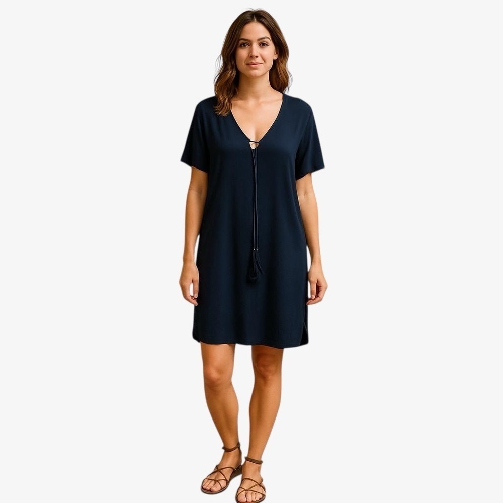 Lumiere Navy Vneck Tassel Shift Dress Size Small
